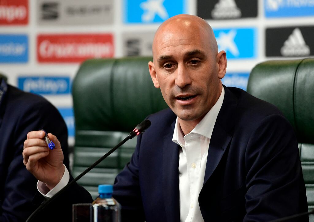 President of the Spanish Football Federation, Luis Rubiales, attends a press conference at Krasnodar Academy on June 13, 2018, ahead of the Russia 2018 World Cup football tournament. Photograph: Pierre-Philippe Marcou/AFP via Getty Images