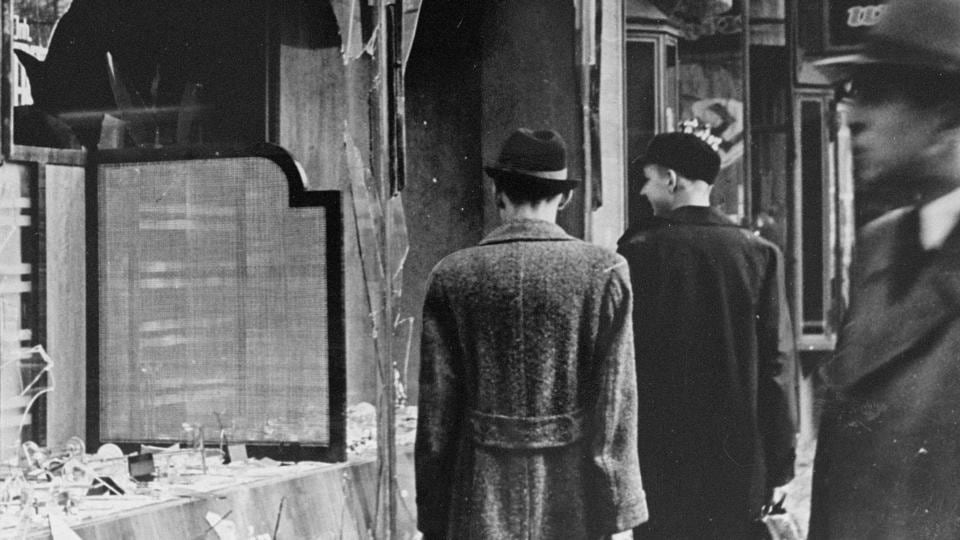 Kristallnacht: the smashed window of a Jewish-owned shop in Berlin after the riots of the night of November 9th, 1938. Photograph: Hulton/Getty