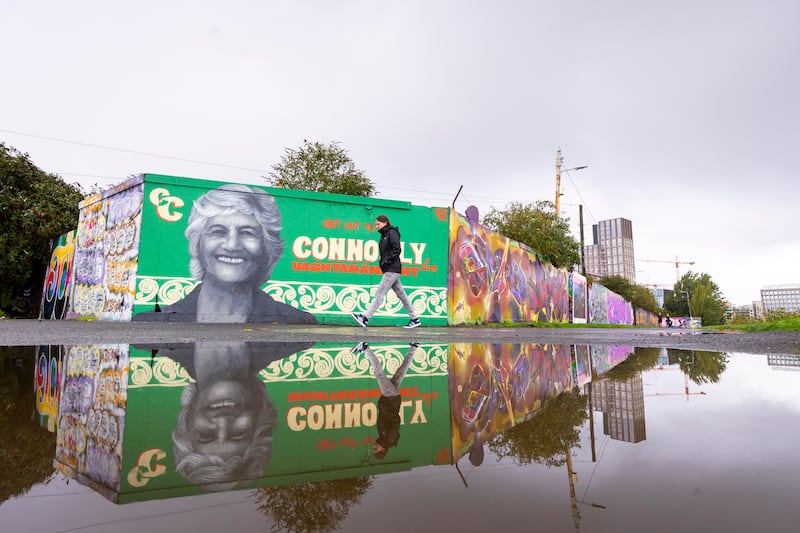 A mural of Catherine Connolly by artist Emmalene Blake on South Dock Road, Dublin.
Photograph: Tom Honan