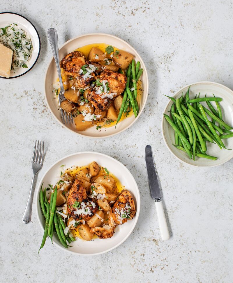 Garlic, Parmesan, chicken and potatoes