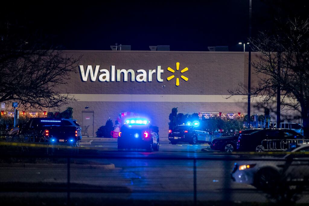 Police said officers were searching for more victims inside the Walmart store in Chesapeake, Virginia. Photograph: The Virginian-Pilot via AP