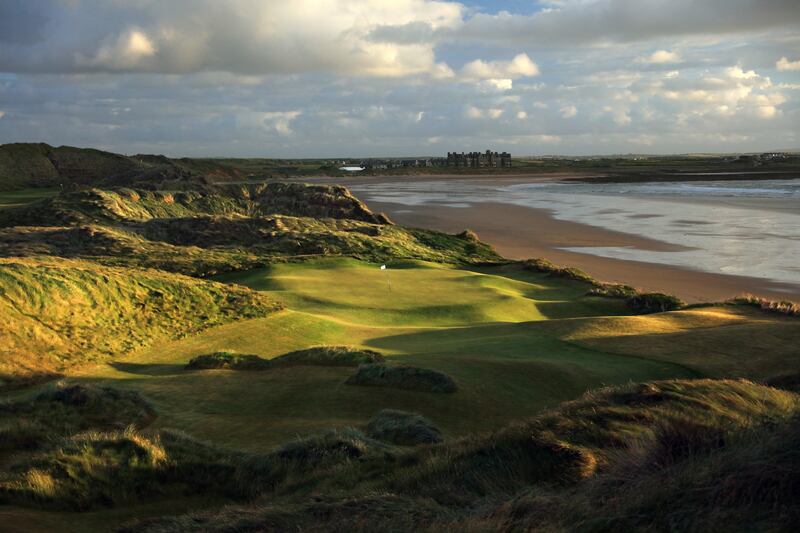 Doonbeg: The rebuilt 138 yards par 3, 14th hole designed by Martin Hawtree. Photograph:  David Cannon/Getty Images