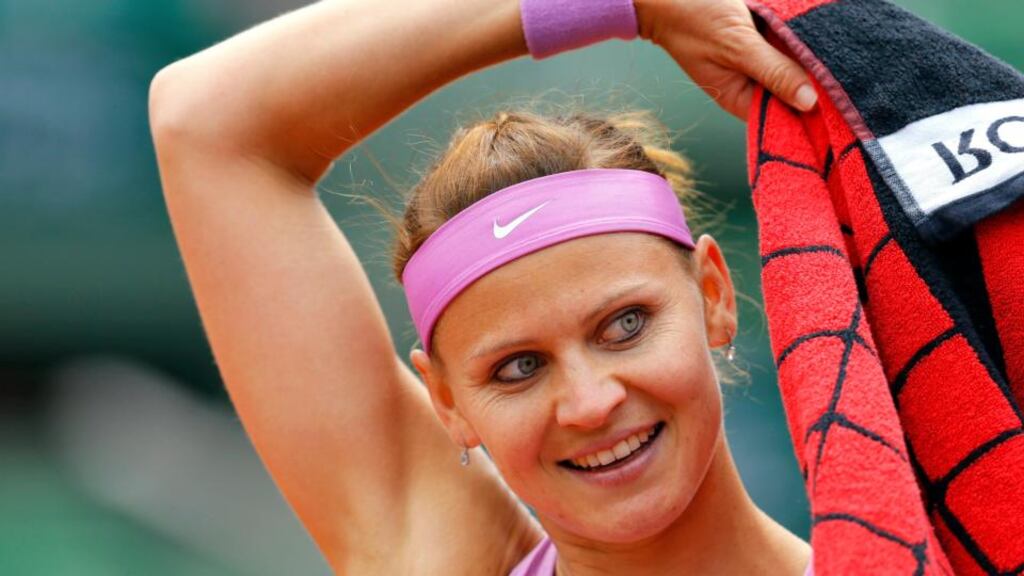 Lucie Safarova reacts after winning against Maria Sharapova during their fourth round match at the French Open. Photograph: Robert Ghement/EPA.