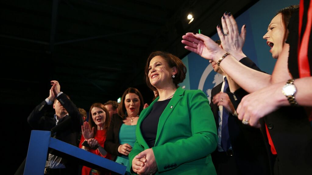 Sinn Féin leader Mary Lou McDonald with supporters. The party is unlikely to hold an ardfheis to update its abortion policy before the referendum on repealing the Eighth Amendment is held. Photograph Nick Bradshaw.