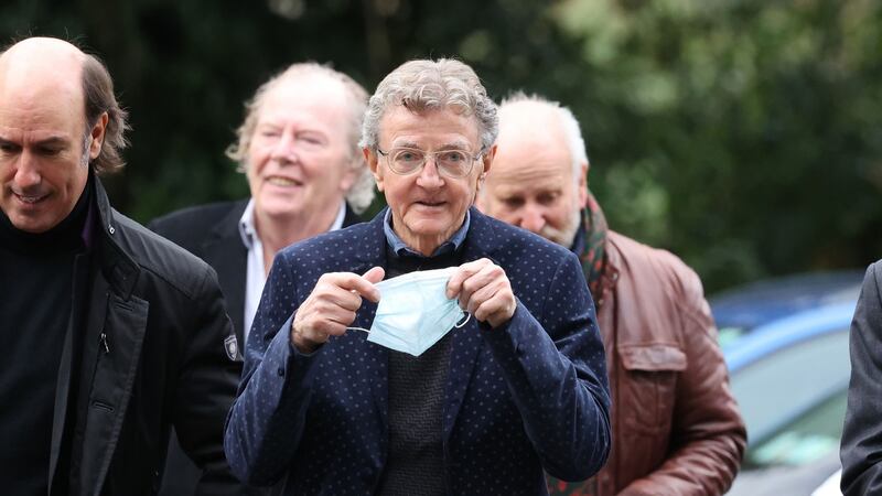 Kevin Conneff of The Chieftains at the funeral of Paddy Moloney in St Kevin’s Church, Glendalough, Co Wicklow on Friday. Photograph: Nick Bradshaw