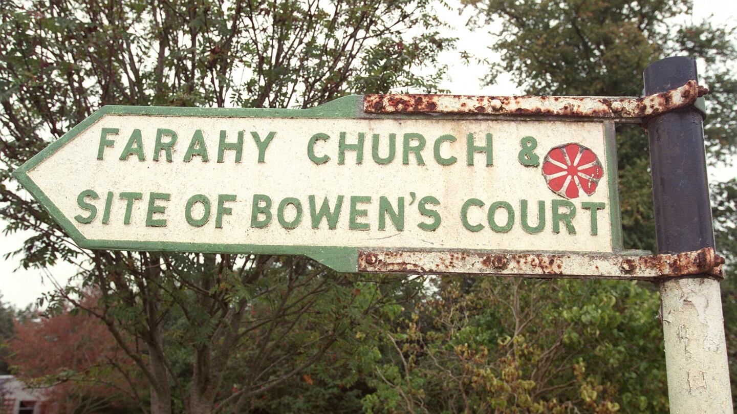 A road sign to the site of Bowen Court, former home of Elizabeth Bowen, and the churchyard where she is buried. Photograph: David Sleator