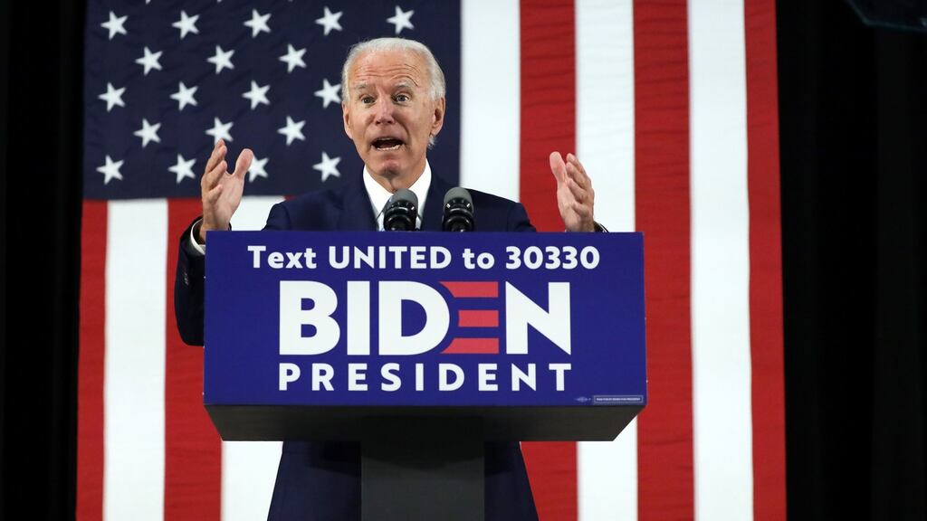 Democratic presidential candidate Joe Biden speaks during a campaign event in Wilmington, Delaware. Photograph: Alex Wong/Getty