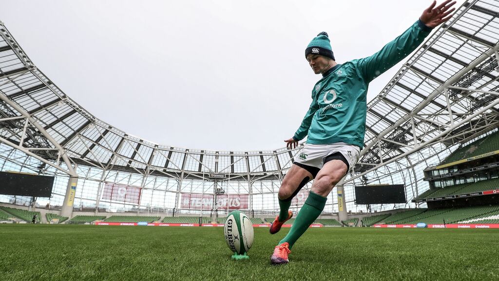 Johnny Sexton at a training session at the Aviva yesterday. Photograph: Dan Sheridan/Inpho