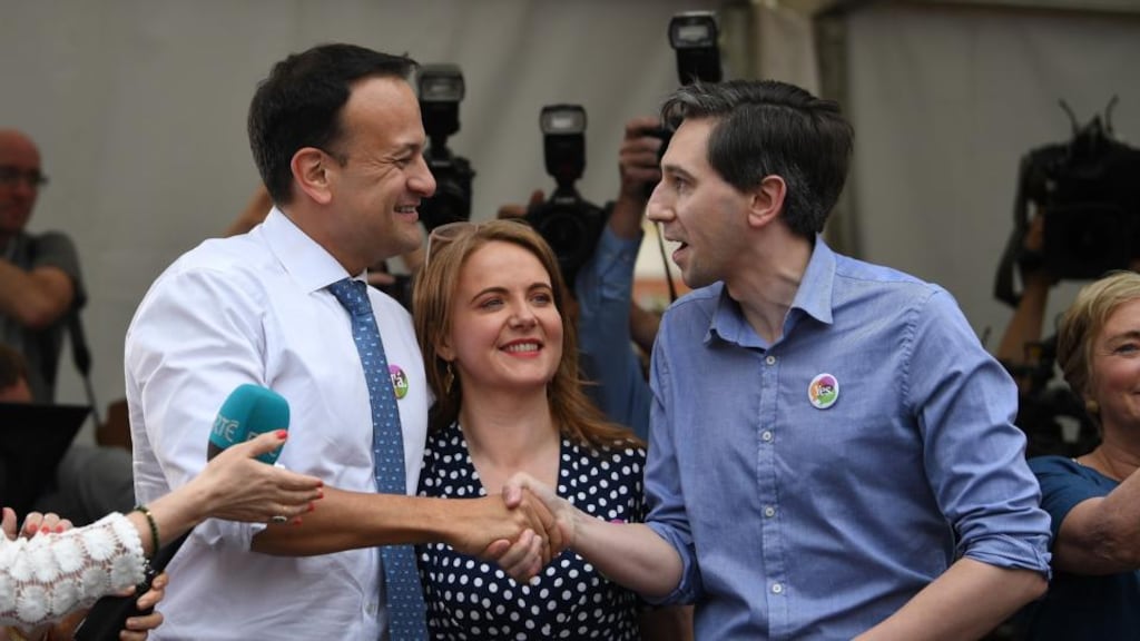Leo Varadkar, Catherine Noone and Simon Harris after the abortion referendum. Photograph: Jeff J Mitchell/Getty