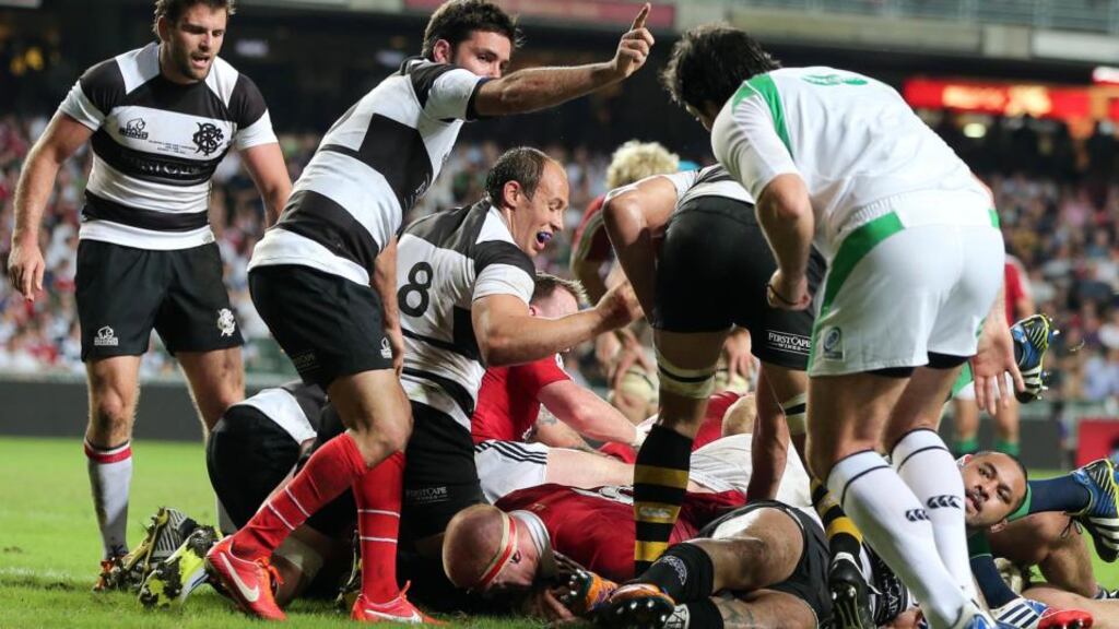 Captain for the day Paul O’Connell scores a try at Hong Kong Stadium. Photograph: Dan Sheridan/Inpho
