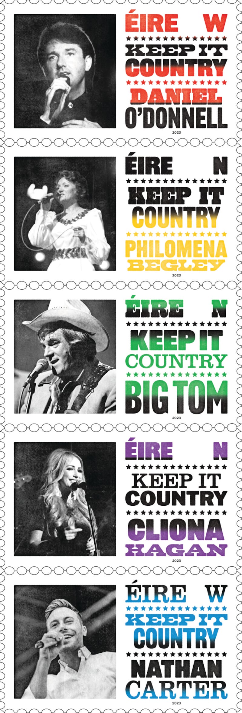 An Post’s collection of Country Music stamps featuring Philomena Begley. Photograph: Maxwells