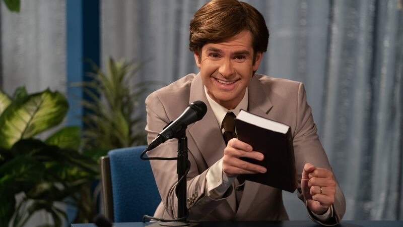 Andrew Garfield as Jim Bakker in The Eyes of Tammy Faye. Photograph: Searchlight Pictures; 20th Century Studios