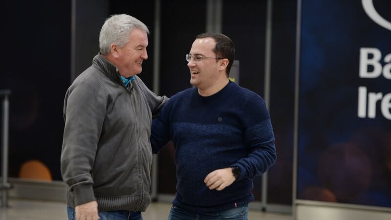 Jackie Masterson from Cabra withhis son John back from New York. Photograph: Alan Betson / The Irish Times