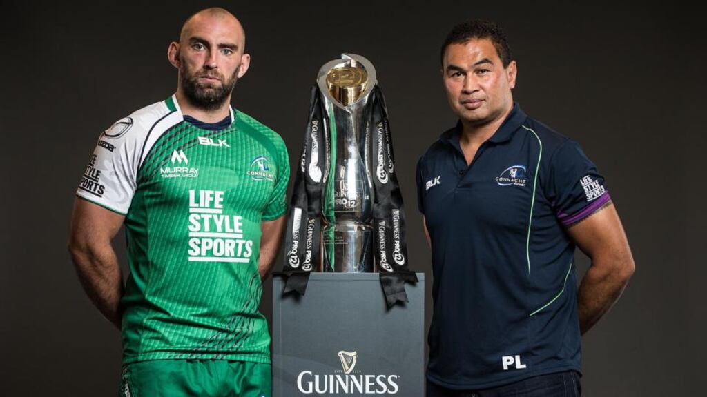 Connacht captain John Muldoon and head coach Pat Lam at the launch of the Guinness Pro12. Photograph: Billy Stickland/Inpho