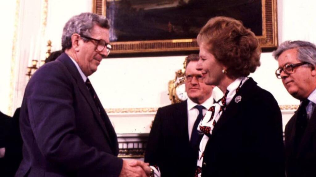 Garret FitzGerald to Margaret Thatcher: “I very much hope our paths will cross again.” Photograph: Photocall