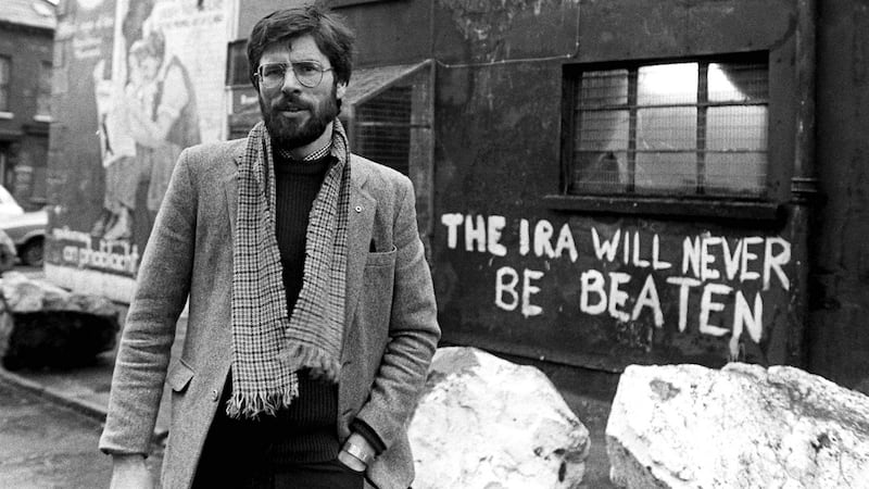 Sinn Féin president Gerry Adams pictured outside the party’s HQ on the Falls Road, Belfast, in January 1984. Photograph: Pacemaker Belfast
