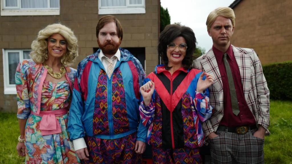 ‘Bridget & Eamon’ series two, episode one, starring Jennifer Zamparelli and Bernard O’Shea in the title roles, and special guests Mark Huberman and Aoibhinn McGinnity as Mikey and Barbara. Photograph: RTÉ