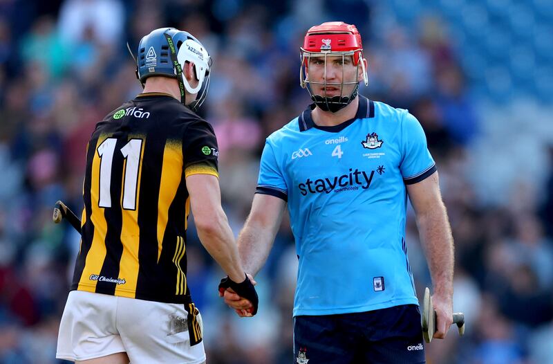 Kilkenny’s TJ Reid consoles Paddy Smyth of Dublin after the game. Photograph: James Crombie/Inpho