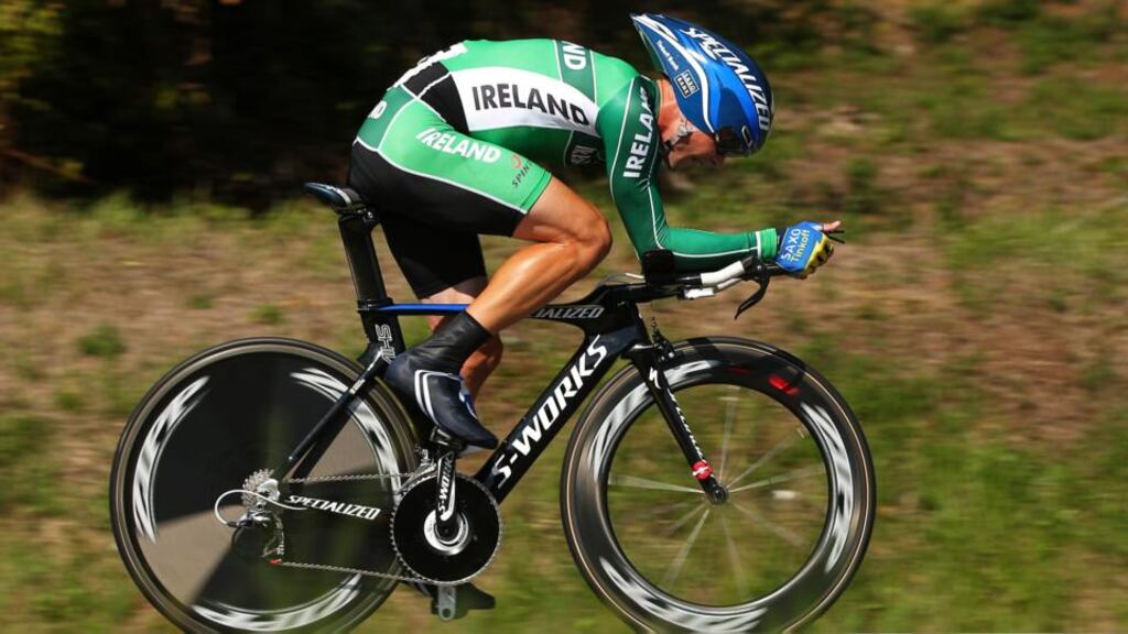 Nicolas Roche of Ireland in action during the elite men’s time trial at the road cycling world championships in Florence, Italy, where he finished 13th. Photograph: Bryn Lennon/Getty Images