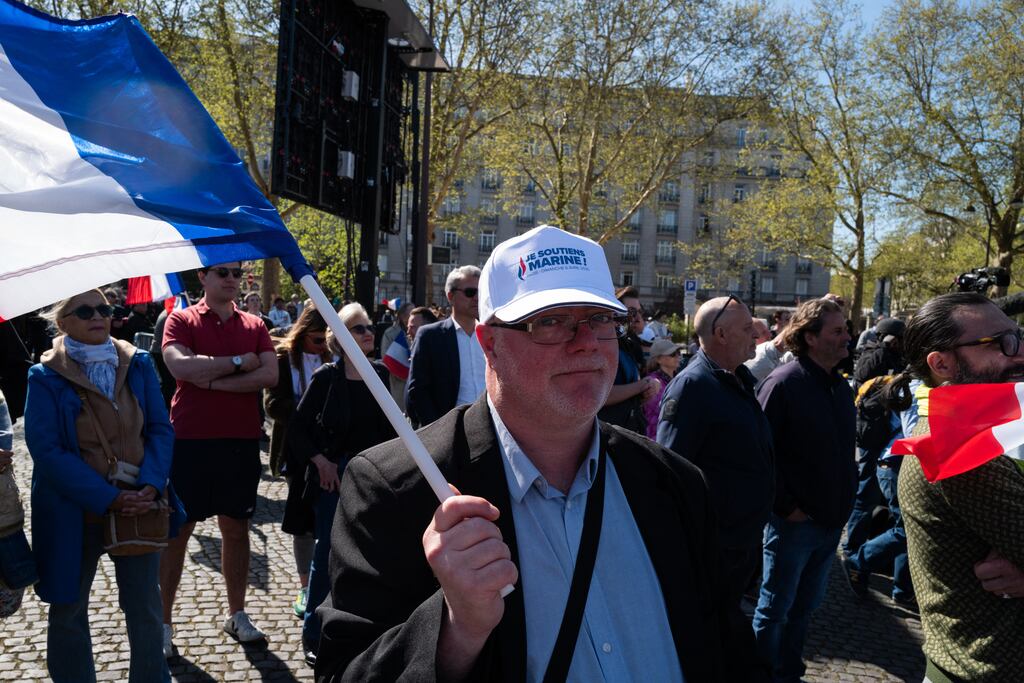 Supporters of Marine Le Pen at a rally in Paris on Sunday. Photograph: Gabriel Pacheco/AFP via Getty Images