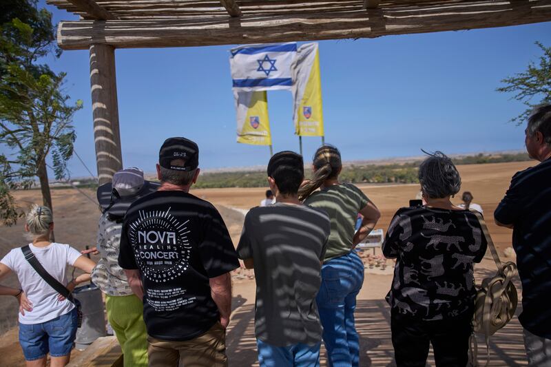 People visit a memorial site for Israelis killed in the October 7th, 2023 Hamas attacks in southern Israel. Photograph: Ohad Zwigenberg/AP