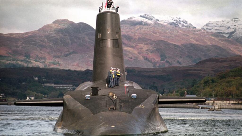 The Royal Navy’s 16,000-ton Trident-class nuclear submarine Vanguard: the SNP joined with Plaid Cymru and the Greens to oppose plans to replace the fleet, calling the weapons “morally repugnant”. Photograph: PA/PA Wire