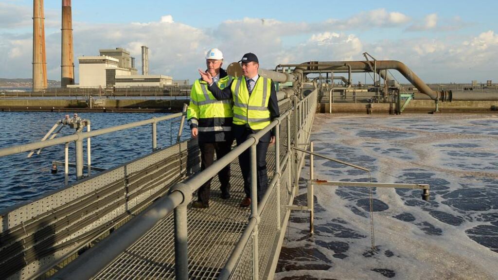 Minister for the Environment Alan Kelly and John Tierney of Irish Water at the Ringsend water treatement plant. A number of sites in Dublin need infrastructure controlled by Irish Water before they can be developed for housing. Photograph: Cyril Byrne/The Irish Times