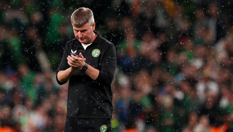 Ireland manager Stephen Kenny dejected after the game. Photograph: Ryan Byrne/Inpho