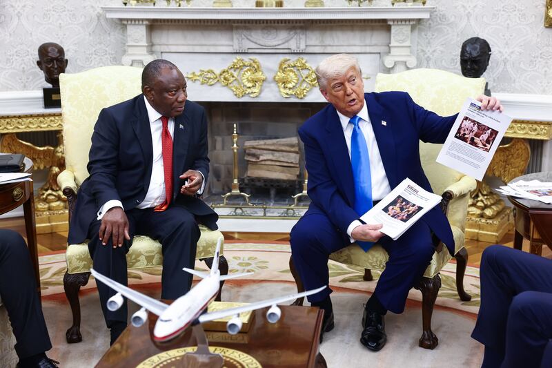 South African leader Cyril Ramaphosa is confronted by Donald Trump at the White House in March. Photograph: Jim Lo Scalzo/EPA