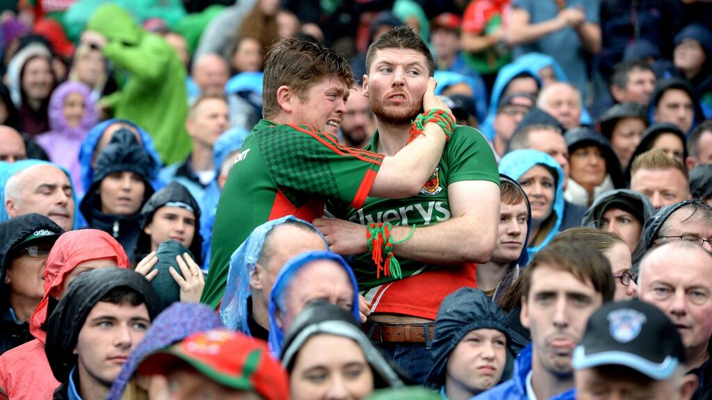 Mayo fans during a tense moment in the All-Ireland football final between Dublin and Mayo at Croke Park, Dublin. Photograph: Cyril Byrne/The Irish Times