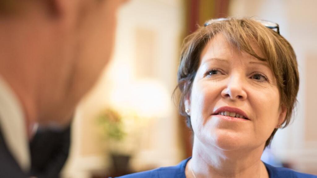John Redmond, general secretary of the Association of Garda Sergeants and Inspectors (Agsi), speaks to Garda Commissioner Nóirín O’Sullivan at the association’s annual conference. Photograph: Barry Cronin/barrycronin.com
