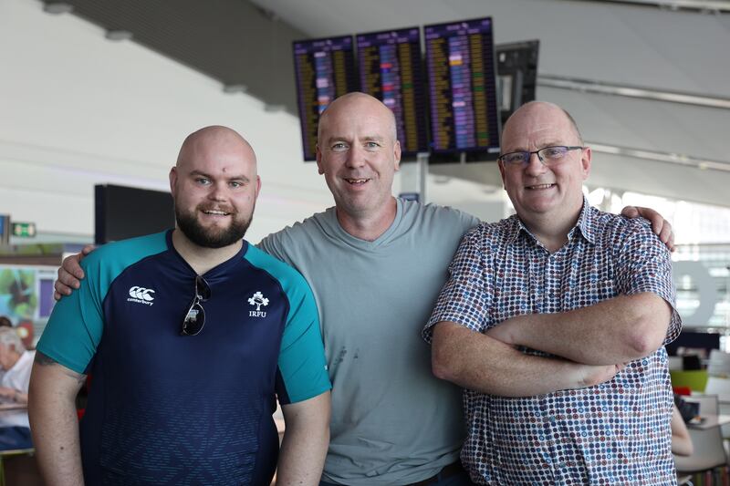 Darren Bowden with Kevin Caherty and John Bradley in Dublin Airport., Photograph: Nick Bradshaw