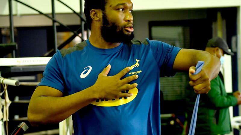 South Africa’s Lukhanyo Am trains ahead of the second Test against the Lions. Photograph: Ashley Vlotman/Getty