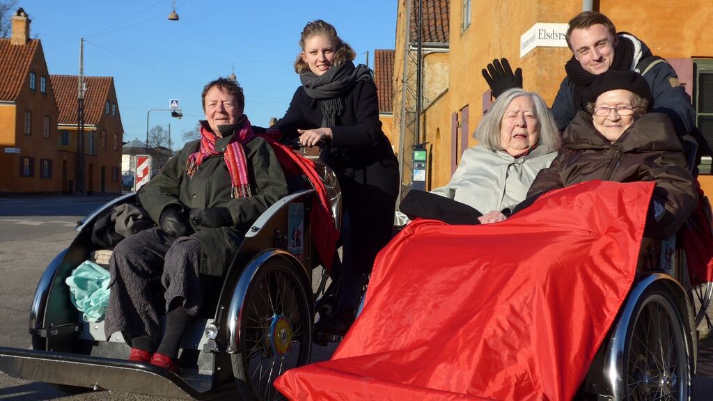 Ready to roll: Pilot Cecelia and passenger Ellen, and pilot Theis with Hele, left, and Birthle, right. Photograph: Derek Scally