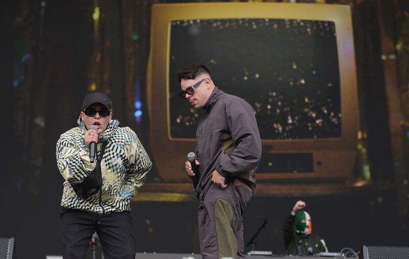 Kneecap at Electric Picnic on Saturday. Photograph: Niall Carson/PA Wire
