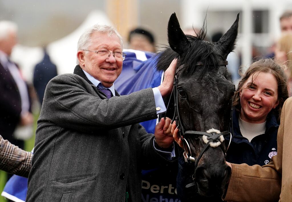 Alex Ferguson, owner of Monmiral, celebrates after watching his horse win the Pertemps Network Final at Cheltenham. Photograph: David Davies for The Jockey Club/PA