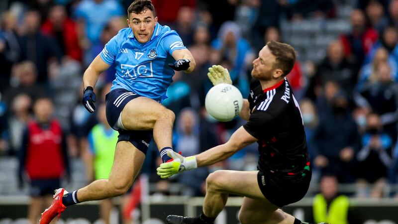 Dublin’s Colm Basquel misses a goal chance. Dessie Farrell’s team failed to score a goal in normal or extra time. Photograph: James Crombie/Inpho