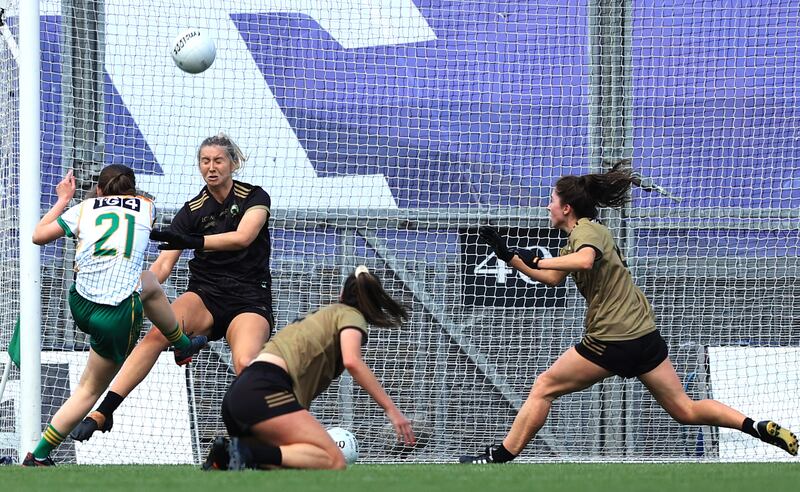 Meath's Bridgetta Lynch shoots past Ciara Butler of Kerry to score her side’s third goal in the All-Ireland senior championship final at Croke Park. Photograph: Tom Maher/Inpho