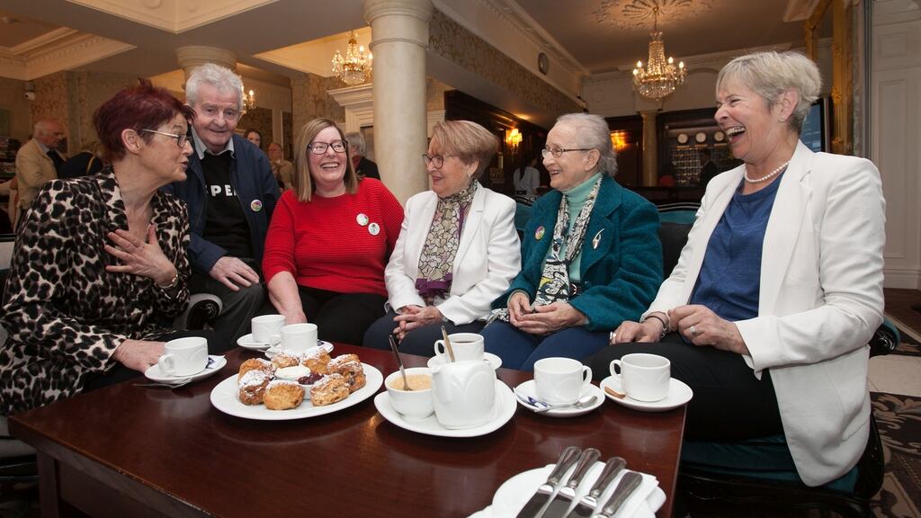 Ailbhe Smyth, Frank Crummey, Carol Hunter, Gemma Hussey, Catherine McGuinness and Liz McManus at the launch in Dublin of Grandparents for Choice. Photograph: Gareth Chaney/Collins