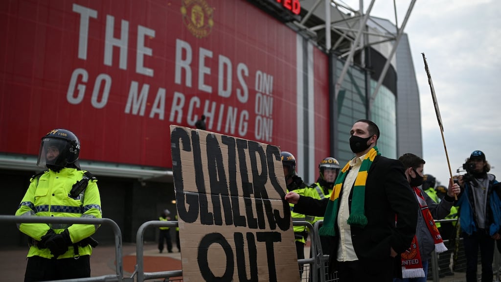10,000 will be present for Manchester United’s final home fixture of the season against Fulham. Photograph: Ili Scarff/Getty/AFP