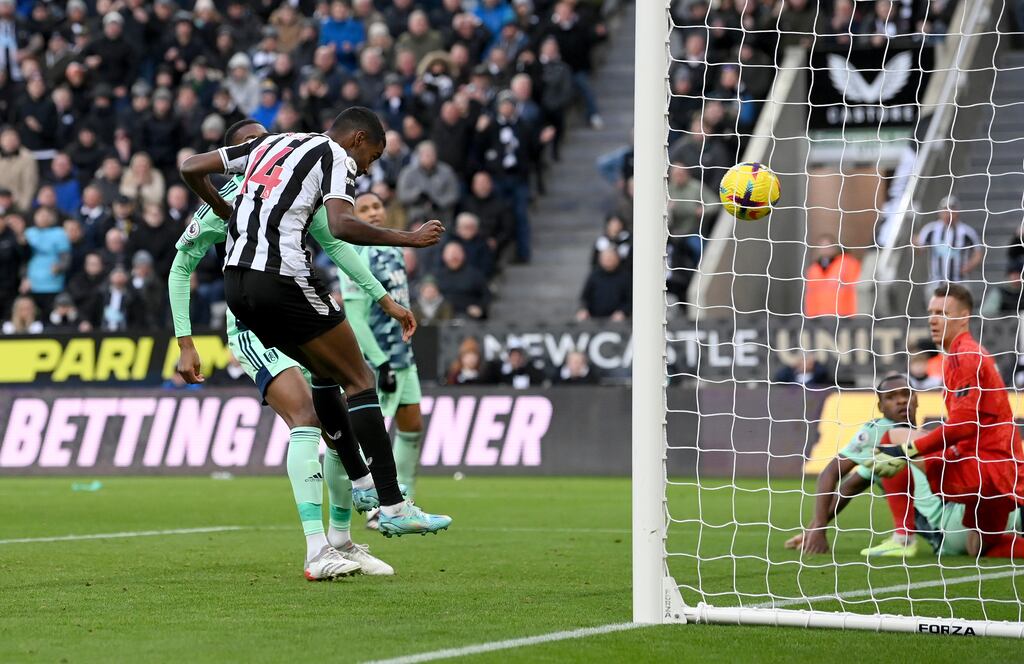 Alexander Isak of Newcastle United scores against Fulham. Photograph: Stu Forster/Getty