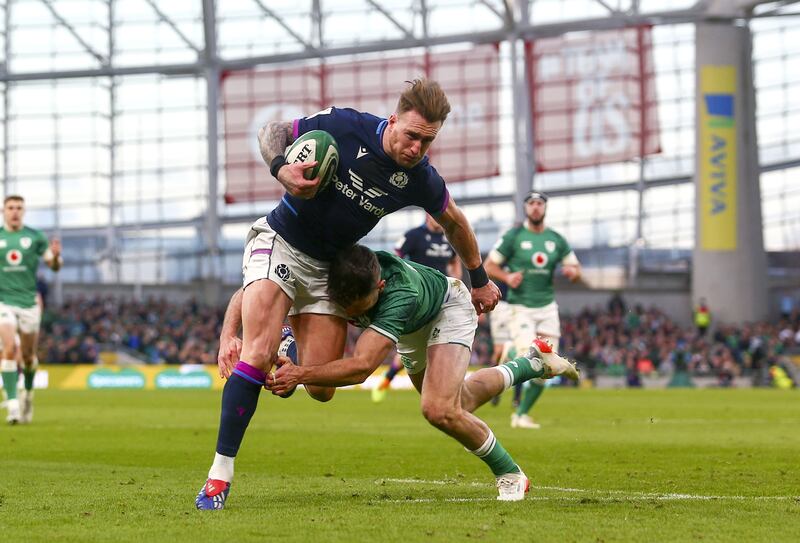 Scotland's Stuart Hogg will present a threat to Ireland's defence in the eagerly-awaited clash at Murrayfield. Photograph: Ken Sutton/Inpho