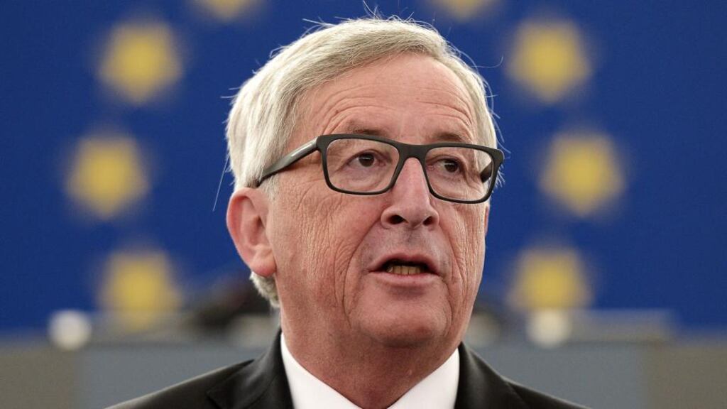 European Commission’s president Jean-Claude Juncker makes his State of the Union address to the European Parliament in Strasbourg, yesterday. Frederick Florin/AFP/Getty Images