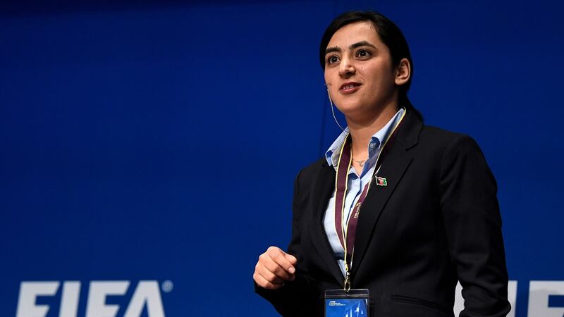 Popal speaks during the FIFA Annual Conference for Equality & Inclusion in Zurich. Photo: Getty Images