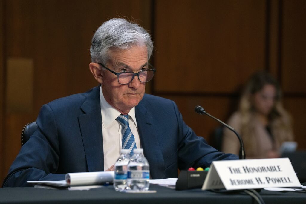FILE — Jerome Powell, chairman of the Federal Reserve Board of Governors, appears before the Senate Banking Committee in Washington on June 22, 2022. Powell says efforts to tame inflation were likely to come at a cost to workers and economic growth. (Haiyun Jiang/The New York Times)
