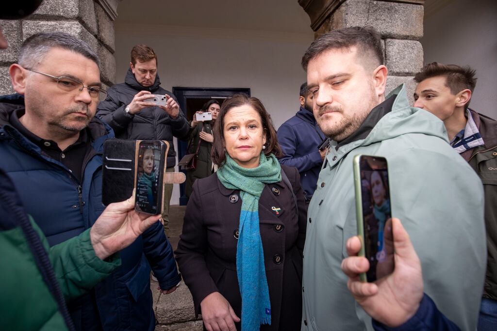 Mary Lou McDonald photographed outside Dublin Castle. If McDonald is sincerely committed to equality, she would be better advised to hold an omnibus referendum to rid the entire Constitution of gendered language. Photograph: Tom Honan