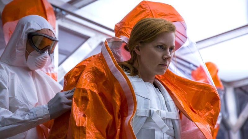 Amy Adams in Arrival: appears as a linguist commissioned to open communications with visiting aliens in this intelligent science fiction film by Denis Villeneuve