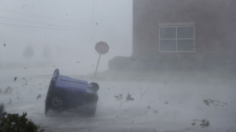 A trash can and debris are blown down a street by Hurricane Michael in Panama City, Florida, US. Photograph: Joe Raedle/Getty Images