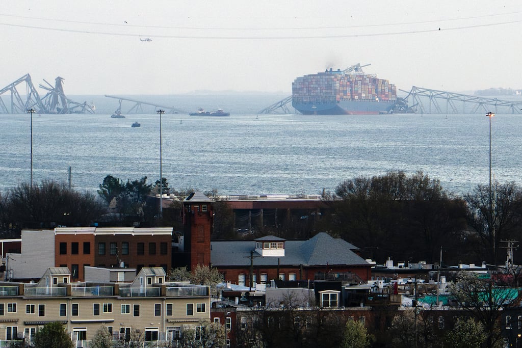 The cargo ship Dali and the wreckage of the Francis Scott Key Bridge in Baltimore. Photograph: Erin Schaff/New York Times