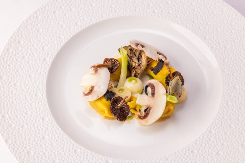 Wild Irish mushroom agnolotti with celeriac, parmesan and cepes add to the rich, layered flavours of the dish